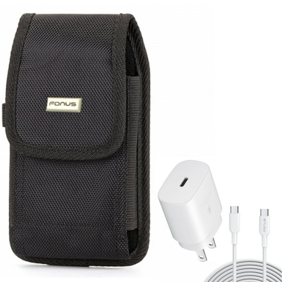 Holster Swivel Case Belt Clip w 10ft USB-C Cable PD Type-C 25W Fast Home Charger for OnePlus 10 Pro - Razer Phone 2 - Samsung Galaxy XCover Pro S9 Plus S8 Plus S22 Ultra Plus S21 Ultra Plus