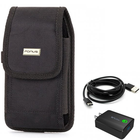 Holster Swivel Case Belt Clip w 6ft USB Cable 18W Fast Home Charger for OnePlus 10 Pro - Razer Phone 2 - Samsung Galaxy XCover Pro S9 Plus S8 Plus S22 Ultra Plus S21 Ultra Plus S20 Plus