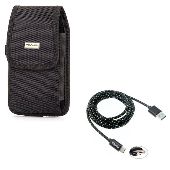 Holster Swivel Case Belt Clip w Charger Cord Type-C 6ft USB Cable W8X for Alcatel Idol 4S - ASUS ZenFone 5z - BLU Vivo XI Plus 5 - CAT S61 S48c - Google Pixel XL - HTC Bolt, U11
