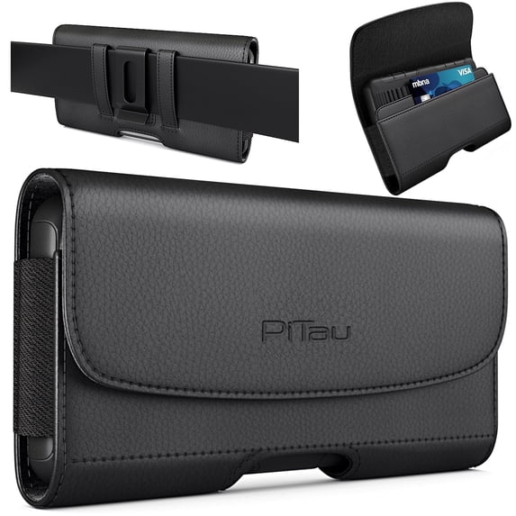 Bomea Cell Phone Holster for iPhone Pro Max, Plus Models (17 16 15 14 13 12 11 ), Leather Case with Belt Clip Pouch Cover, Black Large Size