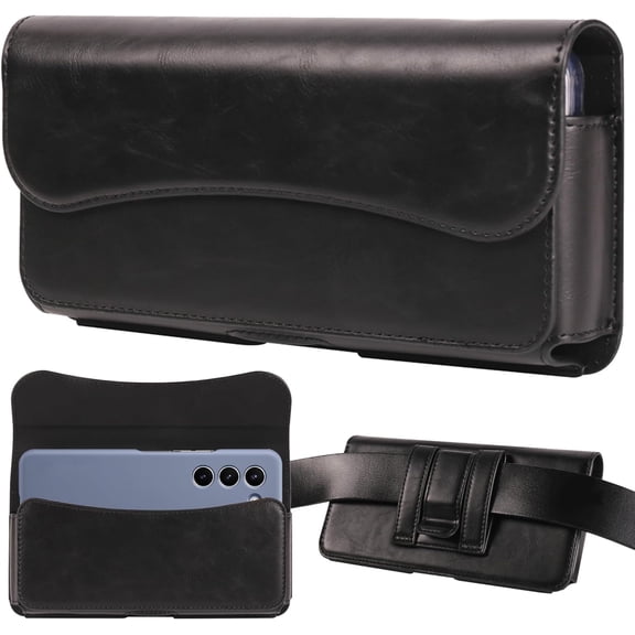 Holster for iPhone 15 Pro Max 15 Plus, 14 Pro Max 13 Pro Max, Galaxy S24 Plus Fold 5/4/3 - Premium Cell Phone Case with Belt Clip [Magnetic Closure] Phone Belt Holder for Men, Black
