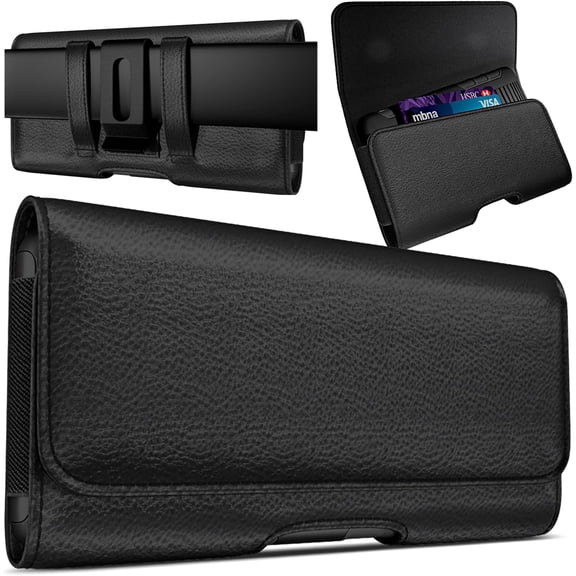 Holster for iPhone 17 17 Pro 16 16 Pro 15 15 Pro 14 14 Pro 13 13 Pro 12 12 Pro 11 Xs 11 Pro X XR Cell Phone Belt Holder Case with Clip ID Credit Card Slot Pouch Cover Black