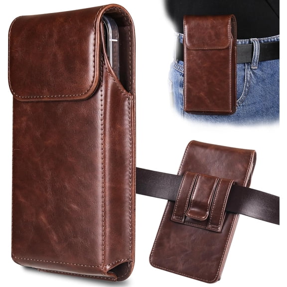 Holster for iPhone 17 Pro Max 16 Pro Max 15 Pro Max 14 Pro Max 13 Pro Max 16 Plus 15 Plus 14 Plus, Premium Leather Pouch with Belt Clip Phone Holster Belt Case, Coffee -L