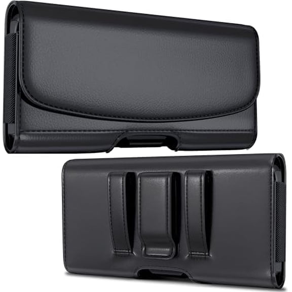 Holster for iPhone Pro Max & Plus Models Only (17,16,15,14,13,12,11,Xs Max) Premium Cell Phone Case with Belt Clip, ID Card Pouch Holder Cover, Black