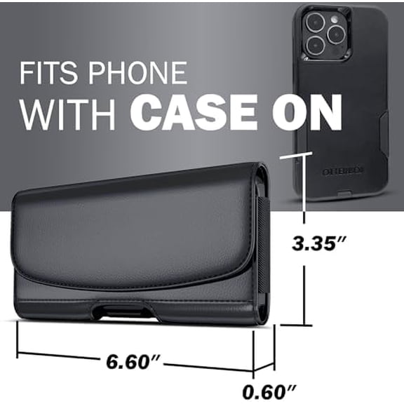 Holster for iPhone Pro Max & Plus Models Only (17,16,15,14,13,12,11,Xs Max) Premium Cell Phone Case with Belt Clip, ID Card Pouch Holder Cover, Black