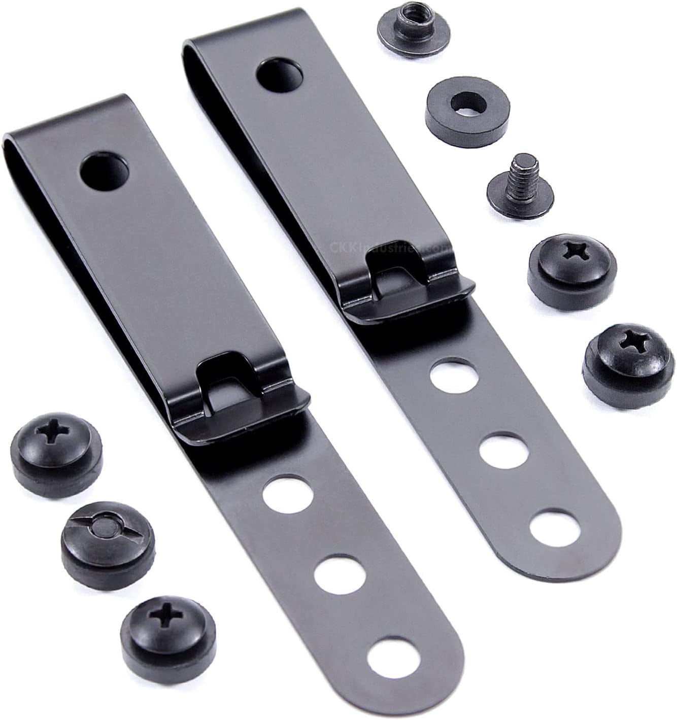 HolsterSmith Universal Metal Belt Clip for Holster Making - (Model 5) - (3-Hole) - (Tactical Black) - (w/SPTHA Mounting Hardware) - (2 Pack)