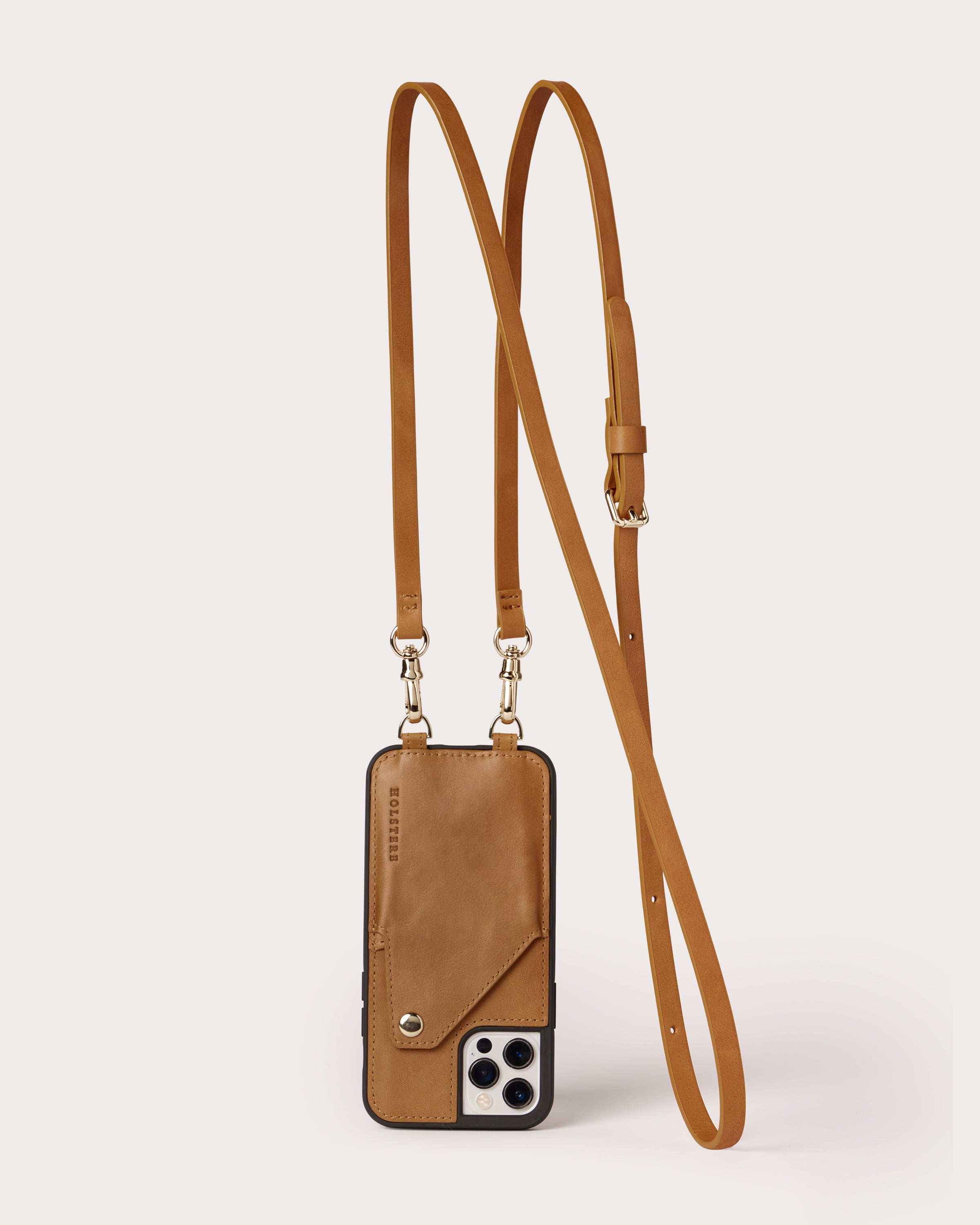 Holstere Smooth Tan Genuine Leather iPhone Case Crossbody Purse - iPhone 13 Mini