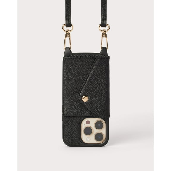 Holstere Ultra-Durable Pebbled Black Genuine Leather iPhone Case Crossbody Purse w/ Expanded Card Pocket - iPhone 12 Pro Max