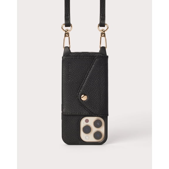 Holstere Ultra-Durable Pebbled Black Genuine Leather iPhone Case Crossbody Purse w/ Expanded Card Pocket - iPhone 13 Pro Max