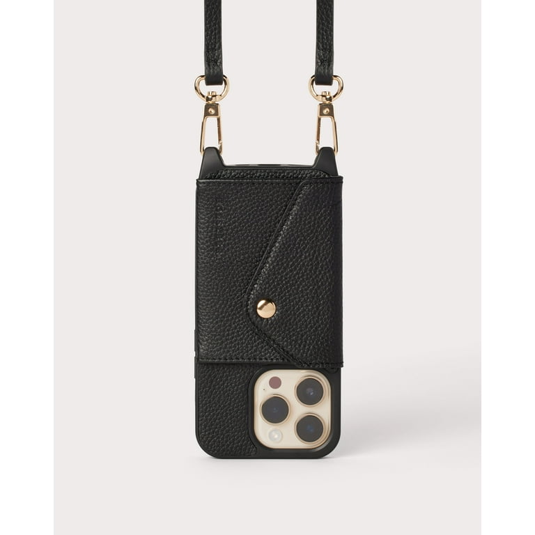 Holstere Ultra Durable Pebbled Black Genuine Leather iPhone Case Crossbody Purse w Expanded Card Pocket iPhone 13