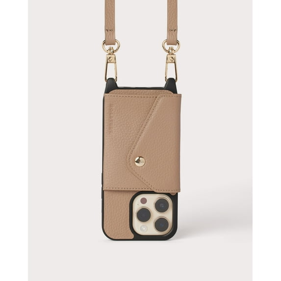 Holstere Ultra-Durable Pebbled Taupe Genuine Pebbled Leather iPhone Case Crossbody Purse w/ Expanded Card Pocket - iPhone 14 Plus