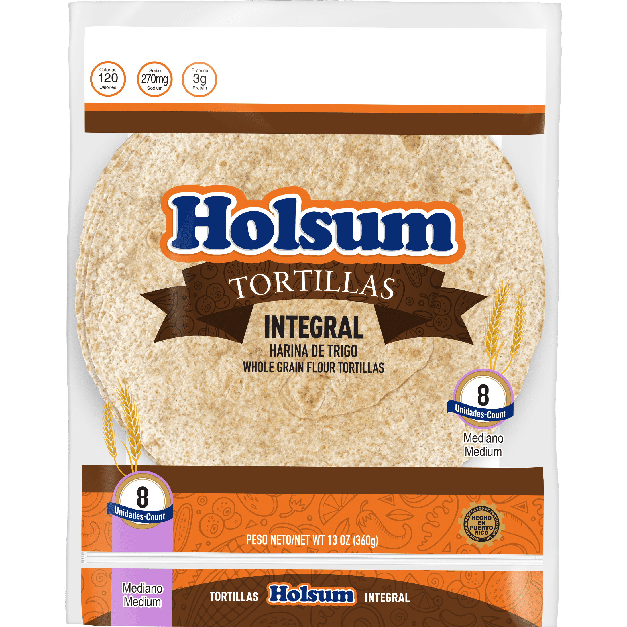 Holsum, Soft Whole Wheat Flour Tortilla, 13 oz, 8 Count, Shelf Stable