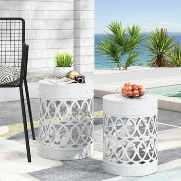 Holt Metal Outdoor Side Tables, Set of 2, White