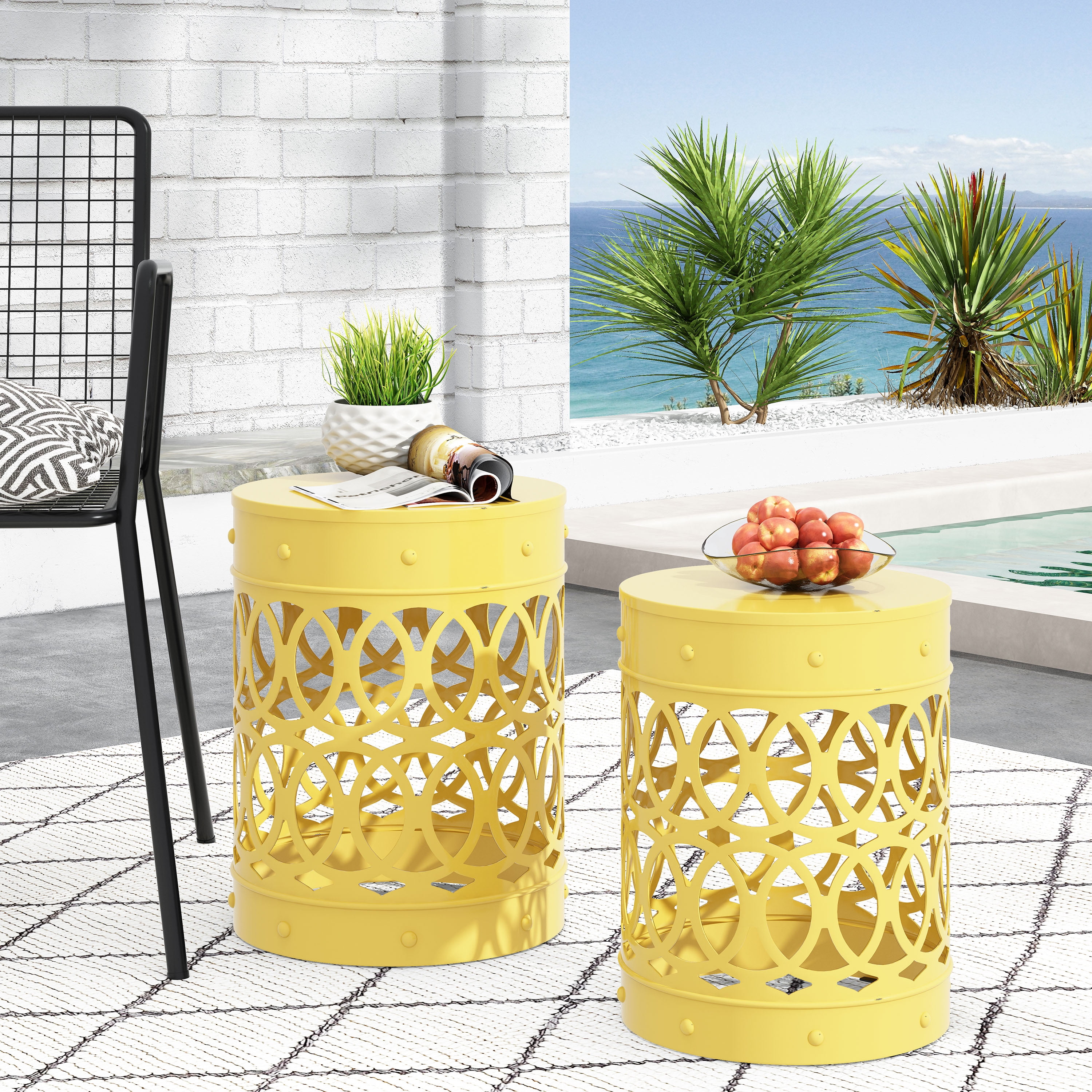 Holt Metal Outdoor Side Tables, Set of 2, Yellow - Walmart.com Holt Metal Outdoor Side Tables, Set of 2, Yellow - Walmart.com