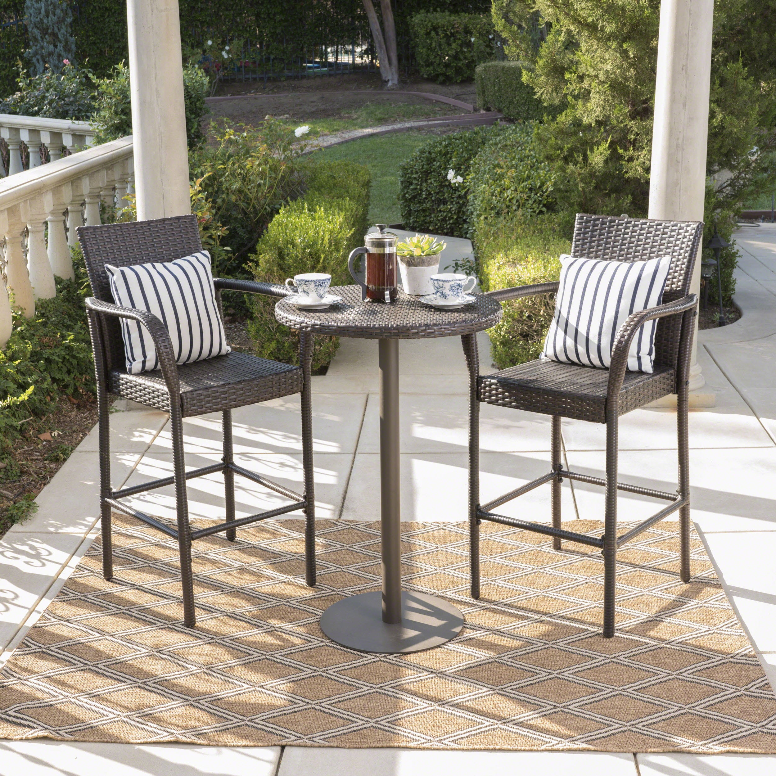 Holt Outdoor 3 Piece Round 26 Inch Wicker Bar Set Multibrown Walmart