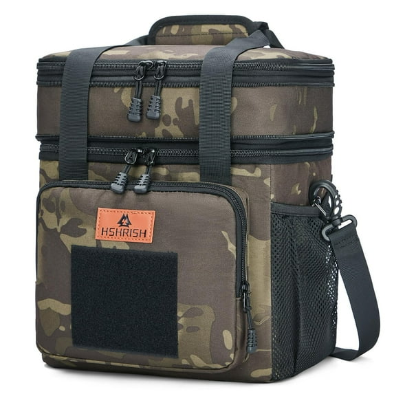Holuxer Expandable Insulated Lunch Box for Men, Large Durable Thermal Lunch Bag with Shoulder Strap, Soft Leakproof Cooler Bags for Work Outdoor Picnic Trips, 20 Can/16 L, Camo, Mesh