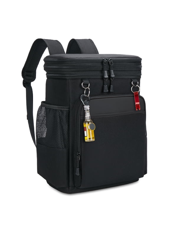 Insulated Backpack Cooler Bags, 30L Waterproof Leakproof Soft Coolers, Large Expandable Lunch Back Pack, Heavy Duty Cooler Backpacks Rucksack, Portable Lunch Bag for Men/Women, Camping, Black