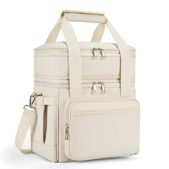 Holuxer Insulated Lunch Bags with Side Pocket for Women/Men-Double Deck Reusable Lunch Bag, Lunch Box Tote Cooler Bag Leakproof Soft Expandable-Large Lunchbox for Work/Adult/Picnic/Outdoor White-15L