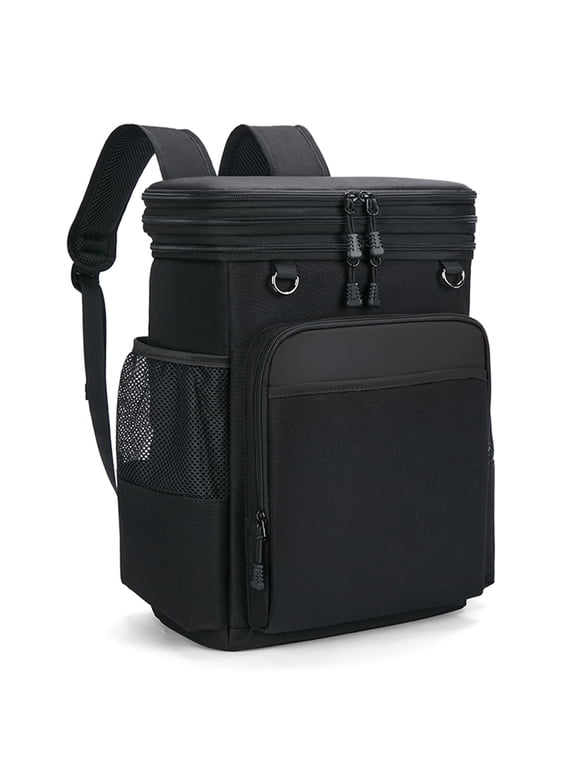 Large Backpack Cooler for Men/Women, 30L Waterproof Leakproof Soft Cooler Backpacks, Expandable Lunch Back Pack, Heavy Duty Coolers Bags Rucksack, Portable Lunch Bag for Travel, Black