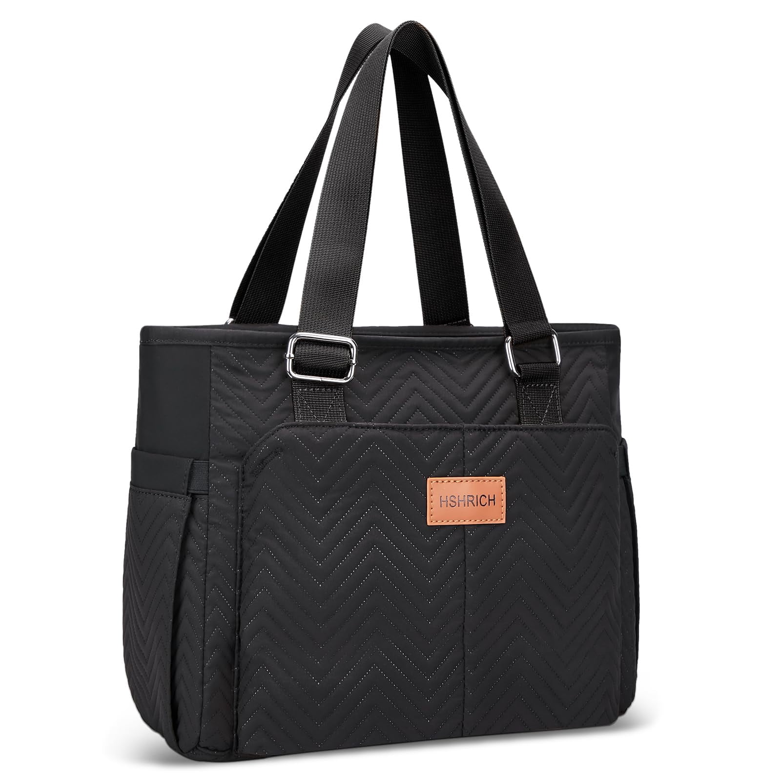 Holuxer Insulated Lunch Box for Women, 12L Lunch Totes Oxford Handbags, Leakproof Shoulder Bags, Fashion Tote Cooler Bag with Storage Front Pocket for Work Picnic, Black