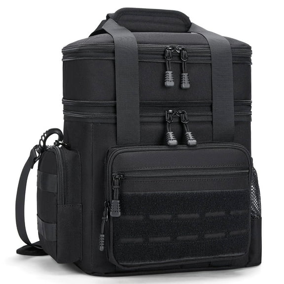 Holuxer Insulated Tactical Lunch Box for Men, 24 Can Double Deck Expandable Lunch Bag for Work Travel Daytrip Picnic Camping, Large Fashion Cooler Bags with Adjustable Shoulder Strap Organizer Black