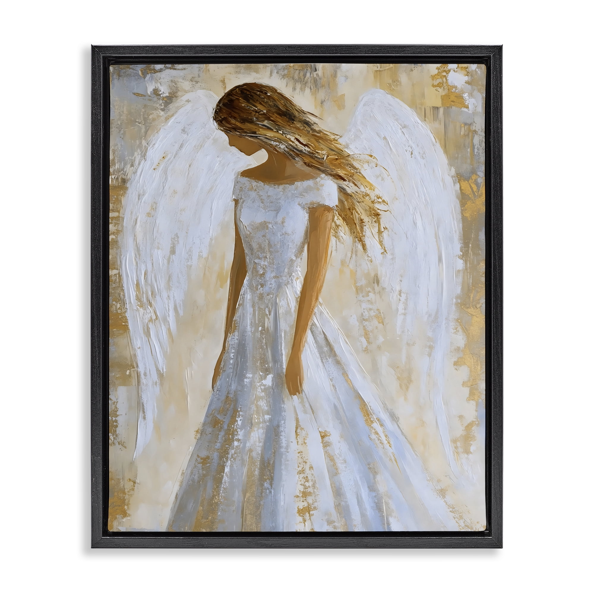 Holy Angel In White Black Framed Floater Canvas Wall Art, design by Franklyn Gregory