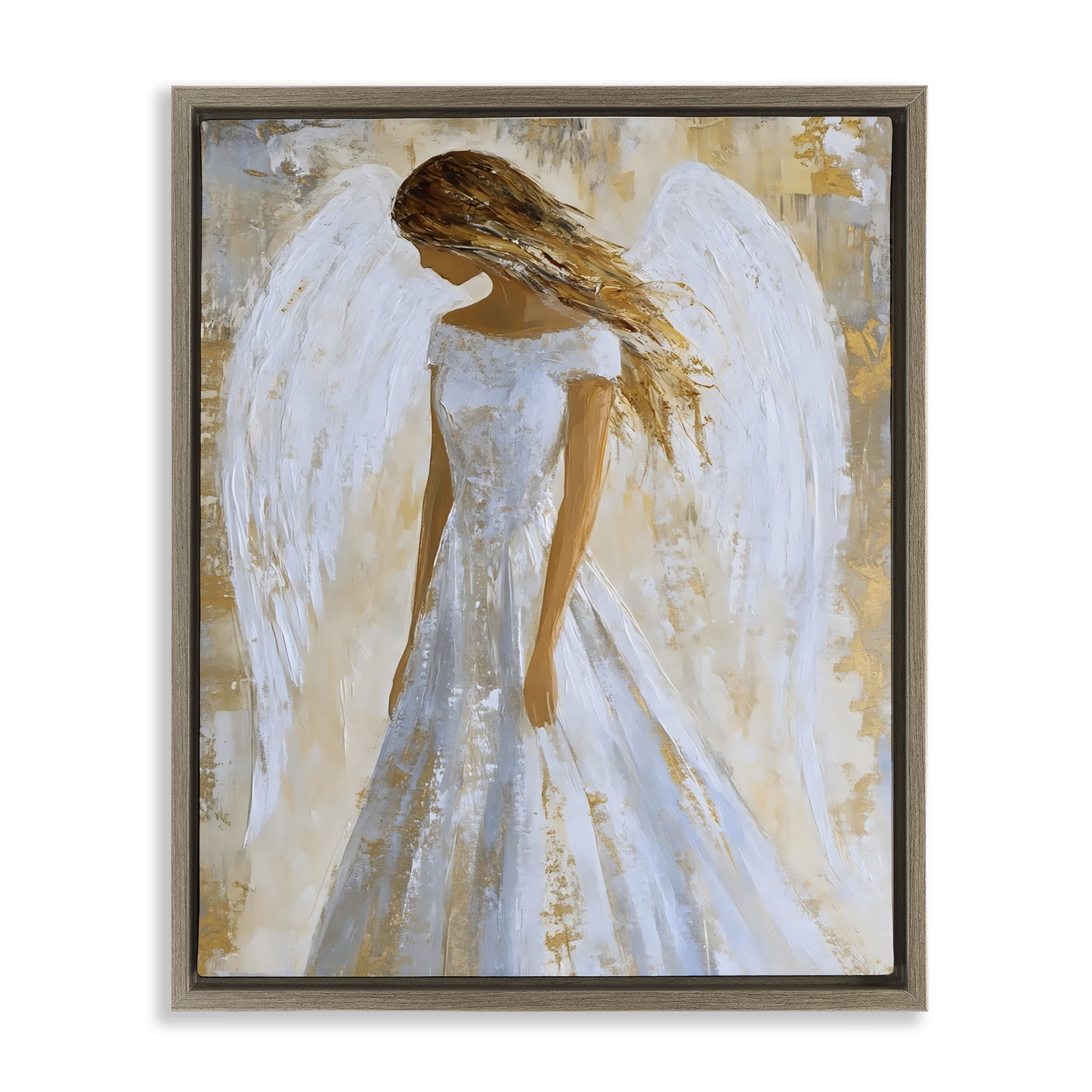 Holy Angel In White Brown Framed Floater Canvas Wall Art, design by Franklyn Gregory