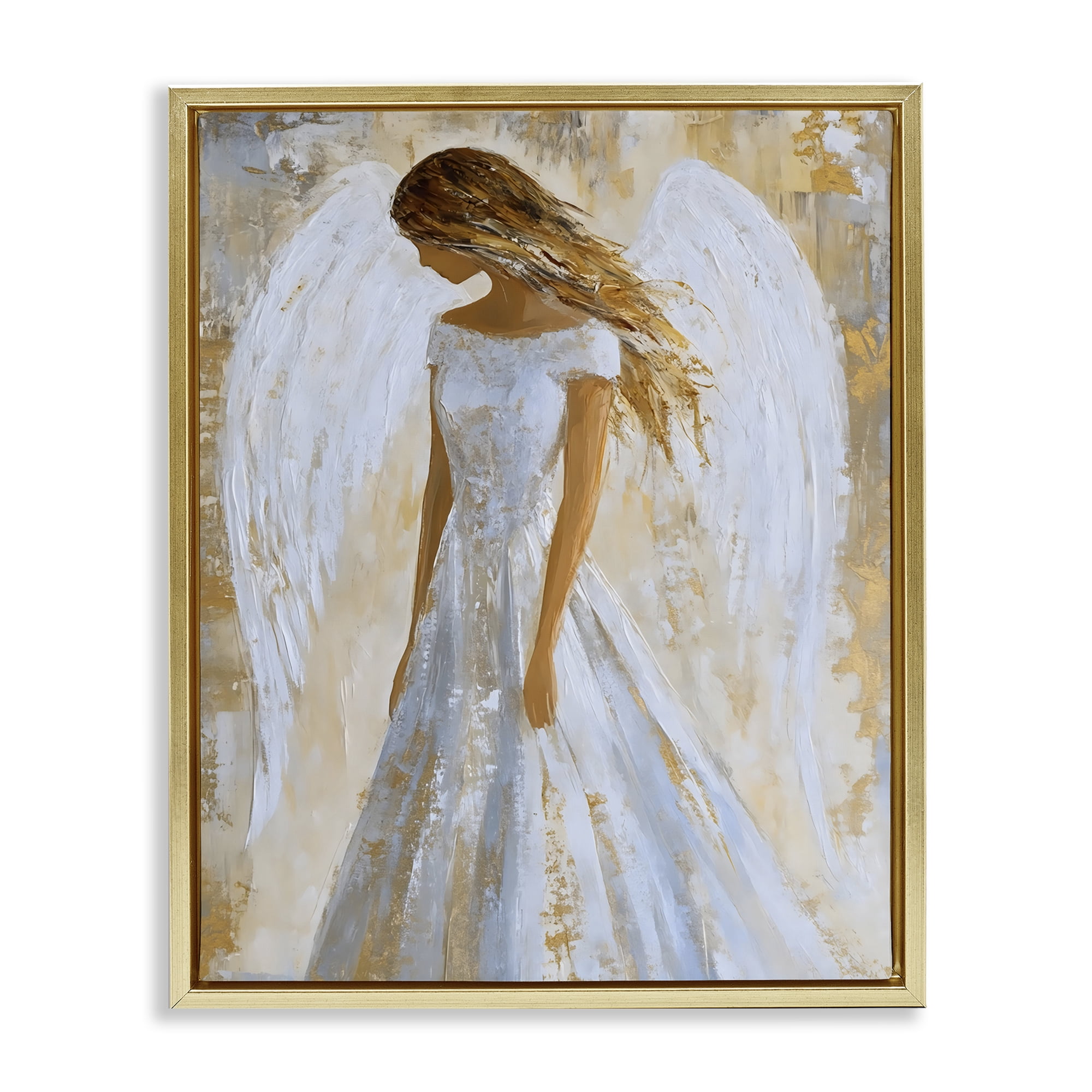 Holy Angel In White Gold Framed Floater Canvas Wall Art, design by Franklyn Gregory