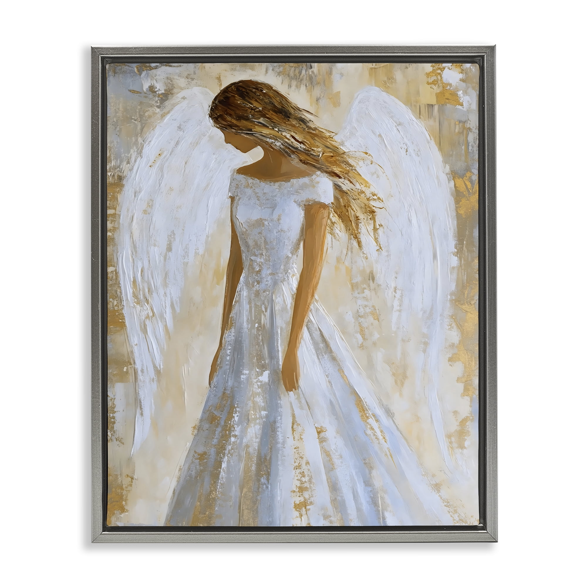 Holy Angel In White Gray Framed Floater Canvas Wall Art, design by Franklyn Gregory