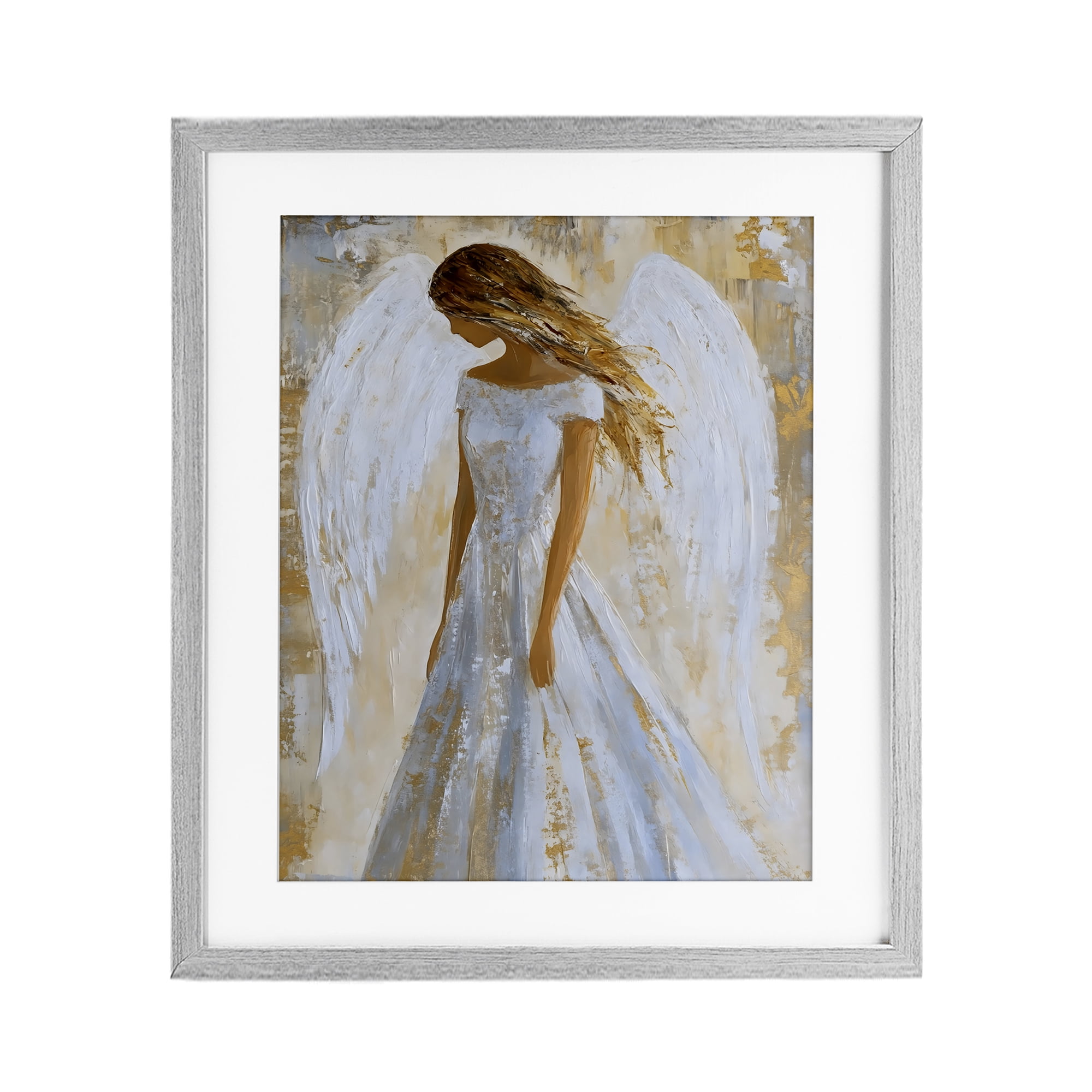 Holy Angel In White Gray Framed Print Under Glass, design by Franklyn Gregory