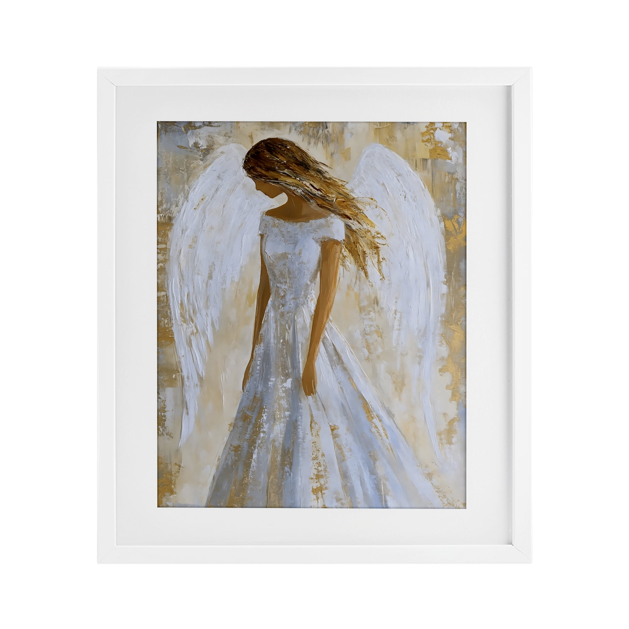 Holy Angel In White White Framed Print Under Glass, design by Franklyn Gregory
