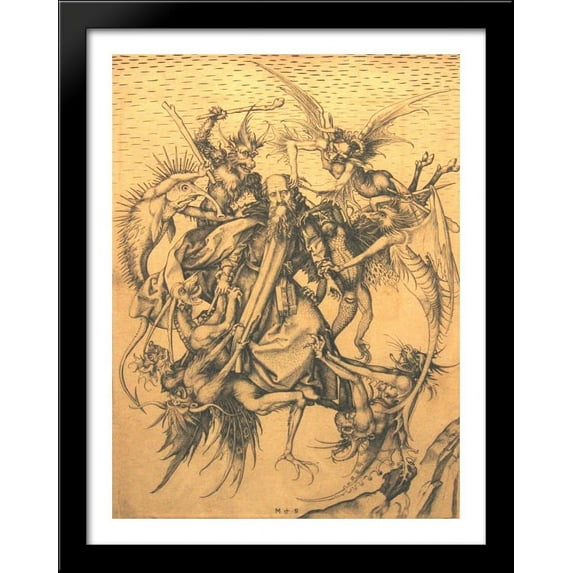 Holy Antonius 28x36 Large Black Wood Framed Print Art by Martin Schongauer