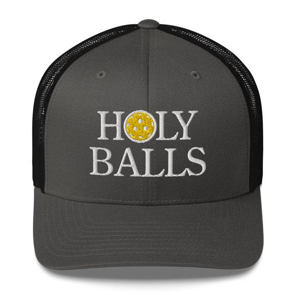 Holy Balls Pickleball Hat - Trucker Cap (Charcoal/ Black)