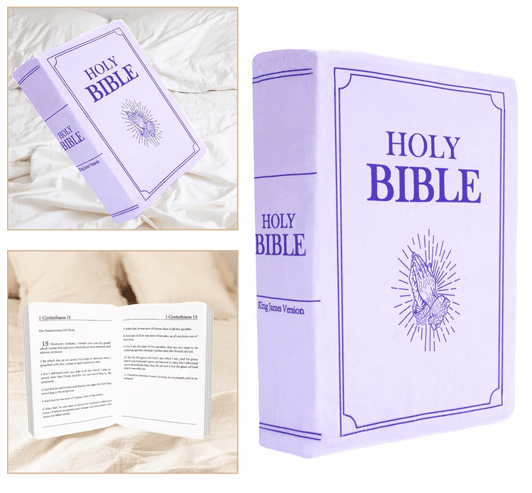 Coussin Bible En Peluche Qui S'ouvre - Oreiller De Foi Réconfortant, Versets Bibliques Imprimés, Cadeau Chrétien