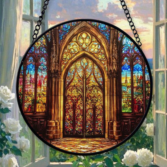 Holy Cathedral Door 2 Stained Glass Window Hanging, Xmas Hanging Ornament, Gift for Mom, Valentine Ornament Gift, Festival Gift Ornament, Keepsake 2025