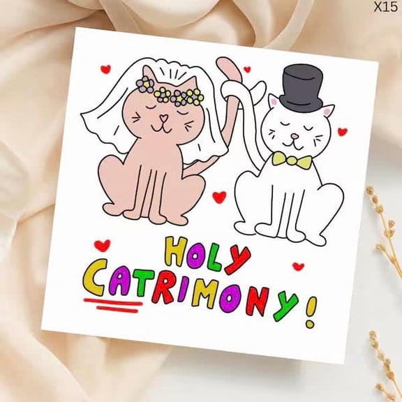 Holy Catrimony Cat Wedding Card Adorable Cartoon Cats in Wedding Attire Envelope Included, Blank Inside Perfect for Cat Lovers and Wedding Celebrations