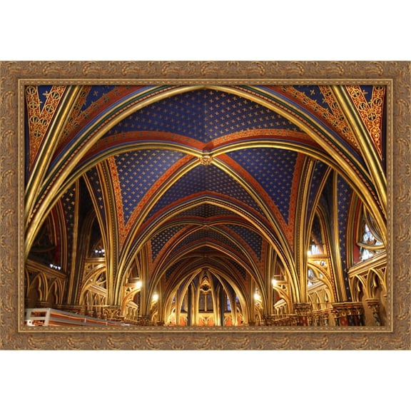 Holy Chapel Ceiling, Paris 40x28 Large Gold Ornate Wood Framed Canvas Art