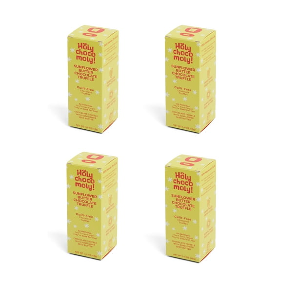 Holy Chocomoly! | 4 Pack Sunflower Butter Chocolate Truffles | Low in Refined Sugar, Whole Food Ingredients | Made With Dates and Real Nut Butters | On the Go Snacks | 4 Truffles/Box, 16 Count