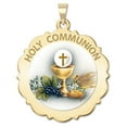 thumbnail image 1 of Holy Communion Scalloped Round Religious Medal Color - 2/3 Inch (Size of a Dime) Solid 14K Yellow Gold, 1 of 6