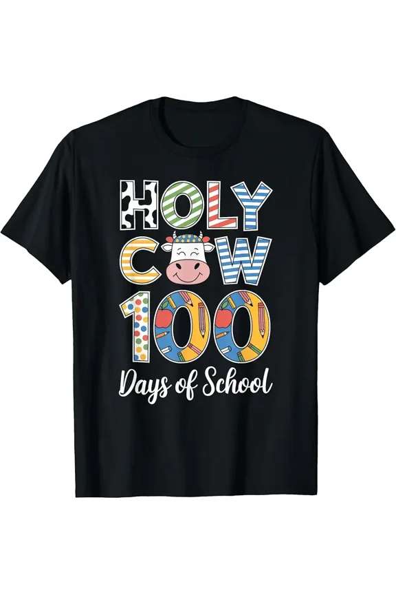 Holy Cow 100 Days Of School Kids Boys 100th Day Of School T-Shirt