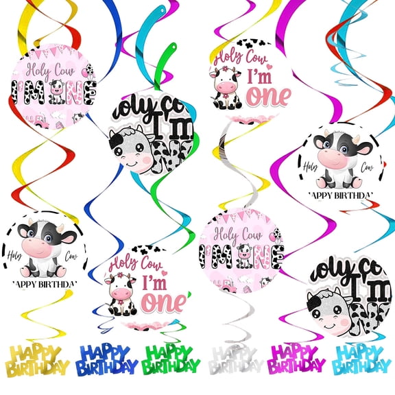 Holy Cow 1st First One Party Decorations Hanging Swirl Sign Whirls Birthday Streamer Ceiling Decor Supplies 14 pcs