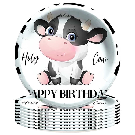 Holy Cow 1st First One Plates Birthday Decorations Party Supplies Tableware Disposable Dinnerware 8pcs