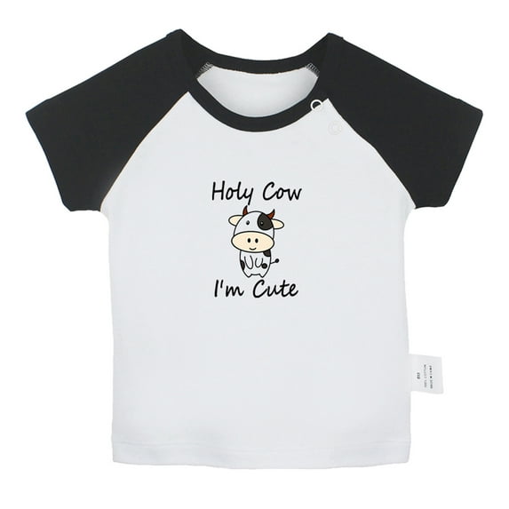 Holy Cow I'm Cute Funny T shirt For Baby, Newborn Babies T-shirts, Infant Tops, 0-24M Kids Graphic Tees Clothing (Short Black Raglan T-shirt, 6-12 Months)