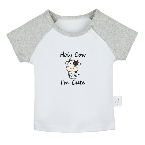 Holy Cow I'm Cute Funny T shirt For Baby, Newborn Babies T-shirts, Infant Tops, 0-24M Kids Graphic Tees Clothing (Short Gray Raglan T-shirt, 12-18 Months)