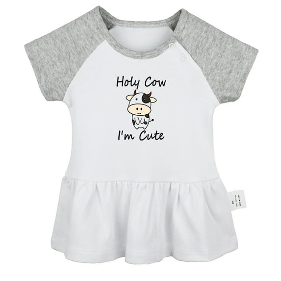 Holy Cow I'm Cute Novelty Dresses For Baby, Newborn Babies Skirts, Infant Princess Dress, 0-24M Kids Graphic Clothes (Gray Raglan Dresses, 12-18 Months)