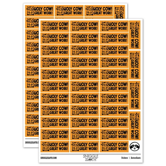 Holy Cow Great Work Teacher Student School Sticker Set - Orange - Gloss Finish - 1.5" Small