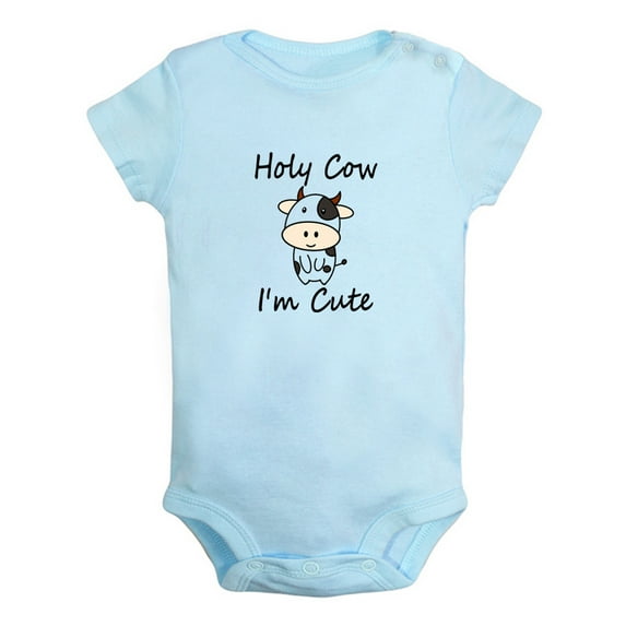 Holy Cow I'm Cute Funny Rompers For Babies, Newborn Baby Unisex Bodysuits, Infant Jumpsuits, Toddler 0-24 Months Kids One-Piece Oufits (Blue, 6-12 Months)