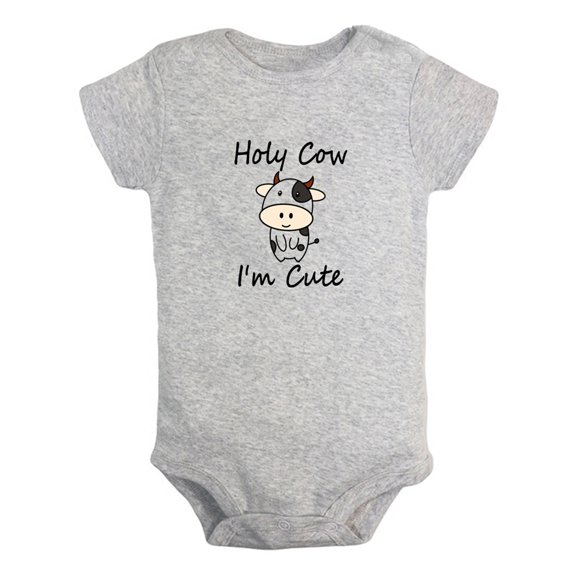 Holy Cow I'm Cute Funny Rompers For Babies, Newborn Baby Unisex Bodysuits, Infant Jumpsuits, Toddler 0-24 Months Kids One-Piece Oufits (Gray, 12-18 Months)
