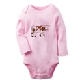 thumbnail image 1 of Holy Cow I'm Cute Funny Rompers, Newborn Baby Unisex Bodysuits, Infant Animal Cow Pattern Jumpsuits, Toddler 0-12 Months Kids Long Sleeves Oufits (Pink, 0-6 Months), 1 of 4