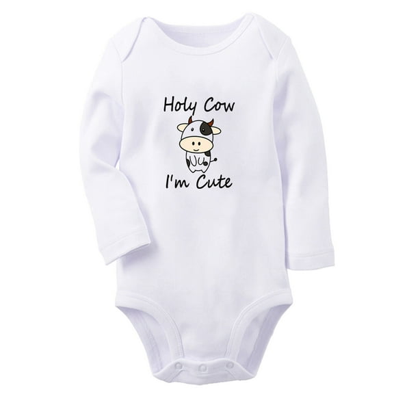 Holy Cow I'm Cute Funny Rompers, Newborn Baby Unisex Bodysuits, Infant Jumpsuits, Toddler 0-12 Months Kids Long Sleeves Oufits (White, 6-12 Months)